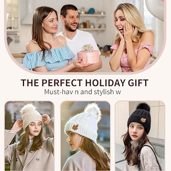 Dametøj Beanie Hat med Pom Pom Fleeceforet Vinterhat Blød Varmt Sød Skull Beanie Hat til Koldt Vejr