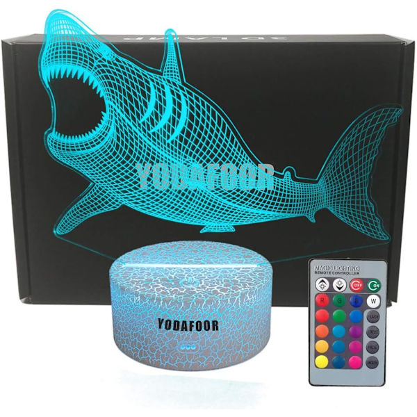 3D Illusion Haj Nattlampa för Barn Megalodon Haj Leksak Jul Födelsedagspresenter för Pojkar Flickor Barn Baby 7 Färger Fjärrkontroll Skrivbordslampa