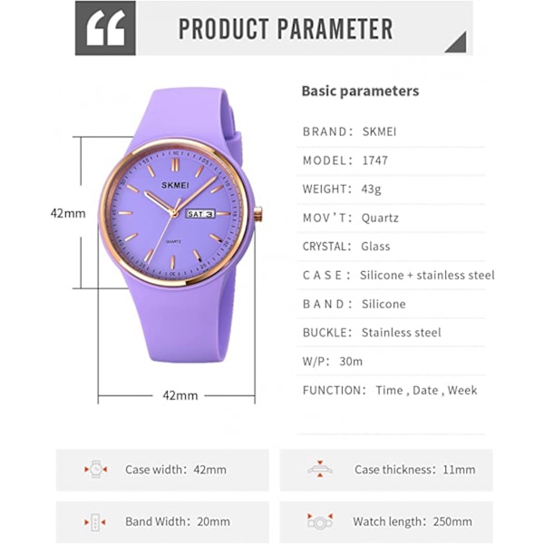 Dameur Dame Sport Silikonerem Stor Skive Stor Vandtæt Mode Casual Simpel Quartz Analog Dato Pige Gave