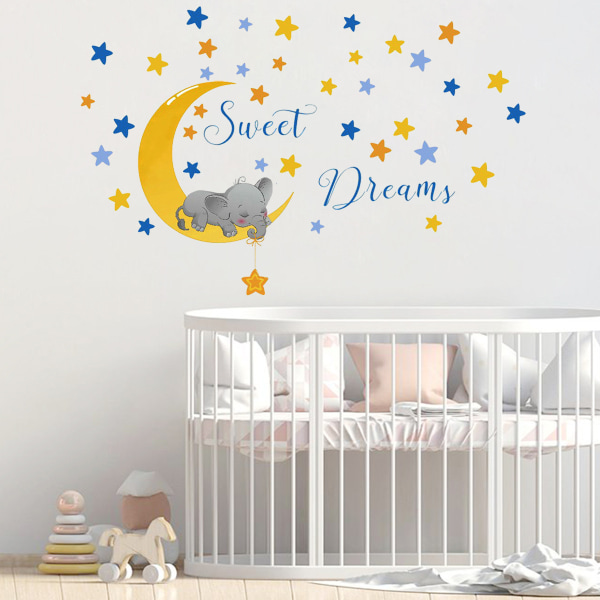 Elefantväggdekor, söta elefantväggklistermärken Guldstjärna, avtagbar barnkammare väggdekor för barn i sovrum, vardagsrum