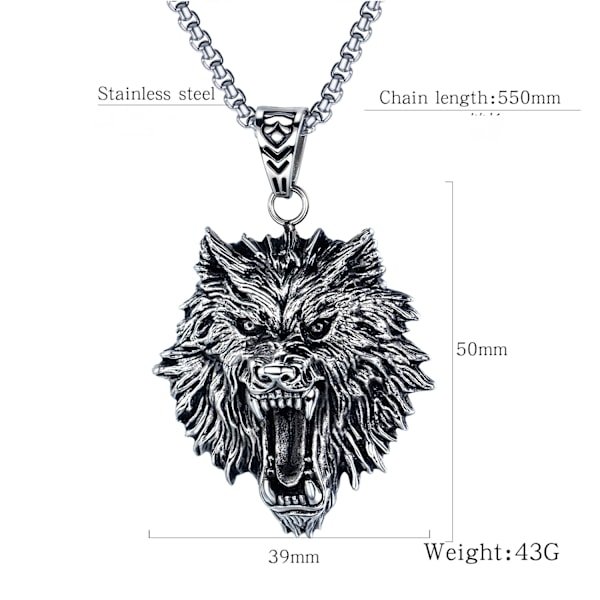 Mænds rustfrit stål ulvehalskæde Vintage gotisk viking tribal ulv vedhæng halskæde punk stil dominerende voldsom amulet