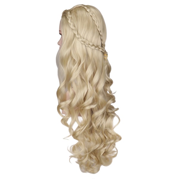 Lang blond paryk Fancy flettet paryk krøllet Fancy Dress parykker blonde parykker Cosplay kostume dame paryk