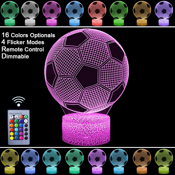 3D Fotboll Nattlampa Illusion LED Lampor Fjärrkontroll USB-driven RGB Färger Bytbara Gåvor för Pojkar Fotbollsälskare för Födelsedag Jul (S