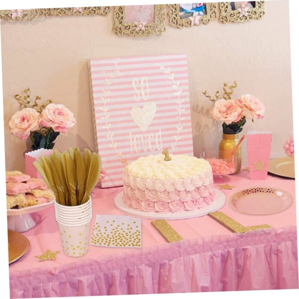 WJ 1 set 96 delar Födelsedagsdekorationer för män Guld set engångspapperstallrikar set rosa engångstallrikar pappersmuggar pink 23×23cm