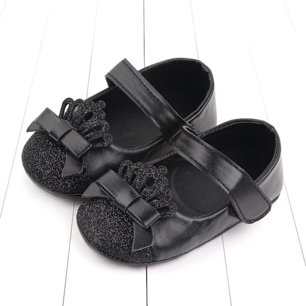 Baby Flickor Mjuka Sulor Rosett Prinsessa Bröllopsklänning Mary Jane Flats Prewalker Nyfödd Lätt Baby Sneaker Skor----- Svart（13cm）