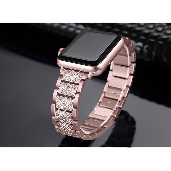 Rem och Apple Watch-rem iWatch Series 7/6/5/4/3/2/1 Kompatibel Tre Pärlor Diamantrem ---Rosa（42/44/45mm）