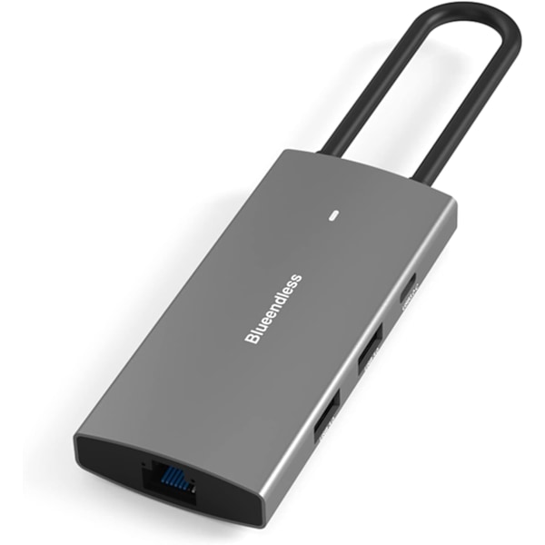 Grå USB C-hubb 9 i 1 Aluminium USB C Dockningsstation till 4K + USB+ RJ45 + + PD 100W 9 Port Adapter 9 i 1 Typ C Hubb