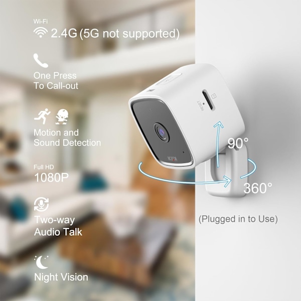 1080p HD Mini inomhuskamera, WiFi-säkerhetskamera för husdjur med telefonapp Hemkamera för rum/bebis/hund, nattseende, 2-vägsljud, rörelsedetektering
