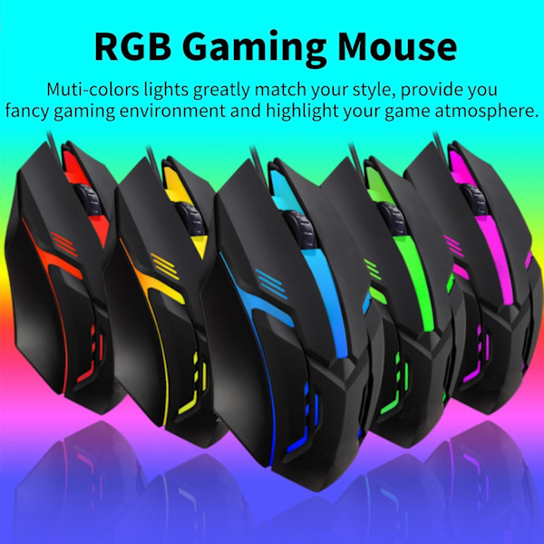 RGB Gaming Mus, 1600 DPI Trådbunden Datormus, Ergonomisk Gaming Mus, Färgglada Ljus, 3D Rullhjul, för Win10 8 7 för Win för Win XP