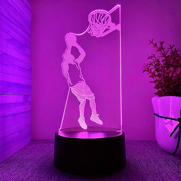 3D Basketball Natlampe LED Lampe Illusion 16 Farveskiftende Bordsklampe Dekoration Lamper Fødselsdagsgave Akrylbase USB Kabel Legetøj