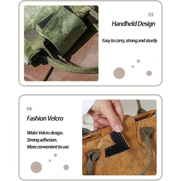 Lunchväska - Lunchlåda - Damisolerad lunchväska - Återanvändbar och lätt att bära liten lunchväska - Tyvek-material - Perfekt för vardag och arbete Army Green