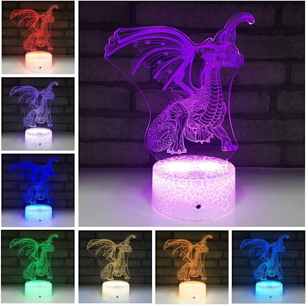 Dragon 3D Optisk Illusion Barnlampa 3D Nattlampa Sänglampa 16 Färger med Fjärrkontroll Dragon Leksaker som en Perfekt Födelsedagspresent för Pojkar och Flickor
