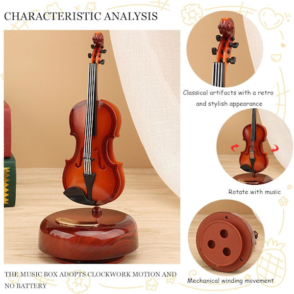 Violin Musikboks - Klassisk Musikboks Mini Replika Instrument Håndværk Dekoration Gave Håndværk Hjem Kontor Ornament