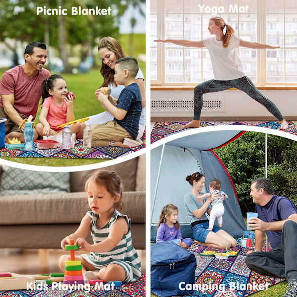 Vandtætte Picnic Tæpper Foldbare & Bærbare 203x203 cm Boho Picnic Måtte til Udendørs Brug, Stort Vaskbart Picnic Tæppe til Rejser og Camping