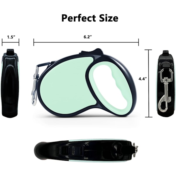 Retrekkbar hundeleie, 16 fot [sterk nylonbånd] 360° flokefri for små og mellomstore hunder opptil 30 pund, enhåndsbrems, pause, lås, med gavepakke Green