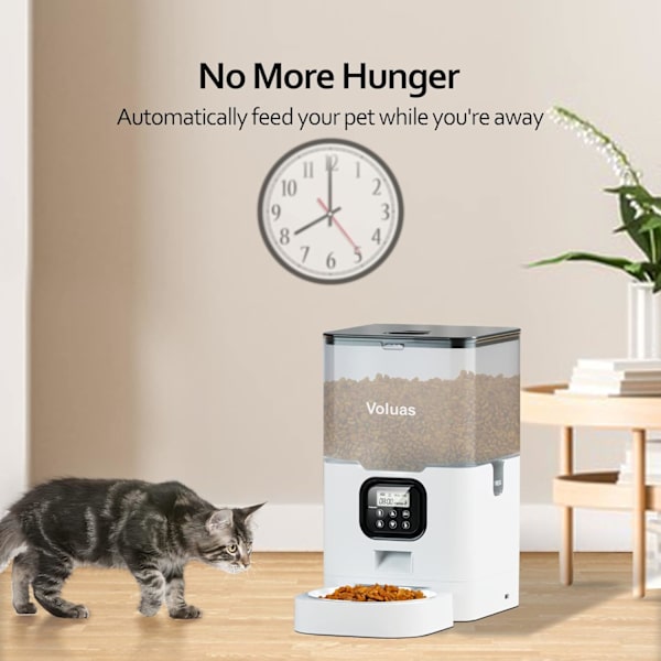Automatiske kattefoderautomater - Foderdispenser til kæledyr til tørfoder, tidsindstillet kattefoderautomat med tørremiddelpose, programmerbar portionsstørrelseskontrol 4 måltider om dagen, 10s White Transparent1 6L