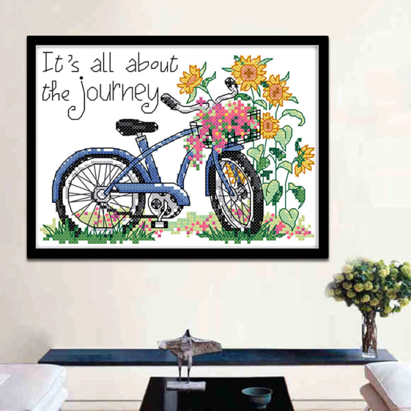Journey' Bicycle Counted Cross Stitch Kit, 14 Count White Blank Kangas, 7" x 5"