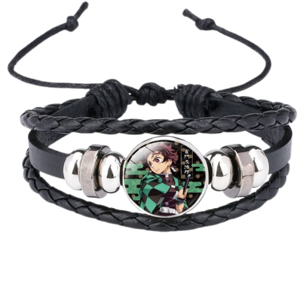 Mens Vintage Läder Armband Rep Bangle Demon Slayer Rep Justerbar (F)