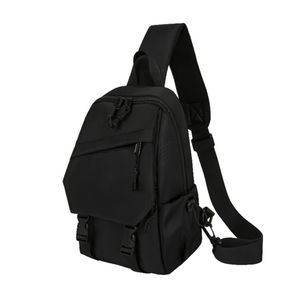 Bryst Skulder Rygsæk Multi Lommer Stor Kapacitet Justerbar Rem Nylon Sport Sling Taske  Frit Størrelse Black