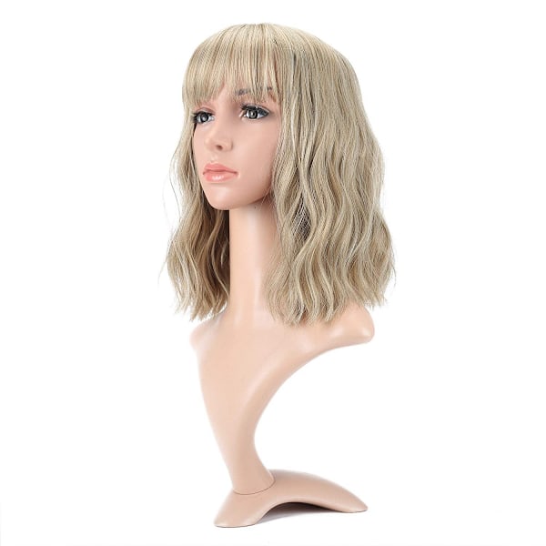 Blond peruk kort bob peruker med luftlugg axellång dam peruk lockig vågig syntetisk cosplay peruk