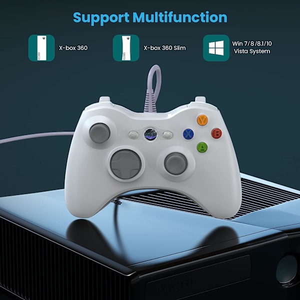 YAEYE Trådbunden handkontroll för Xbox 360, spelkontroll med dubbla vibrationer Turbo kompatibel med Xbox 360/360 Slim och PC Windows 7,8,10,11 White With earphones