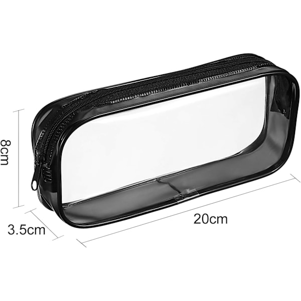 WJSM4 stk. gennemsigtig PVC lynlås penne- og blyantsetui, stort penalhus, makeup-pung (sort) Black