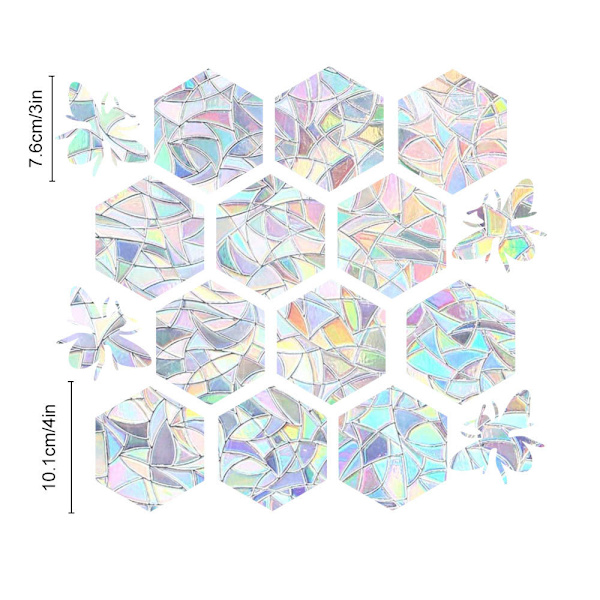 16 stycken hexagoner och bi-fönsterdekaler - Anti-kollisionsfönsterdekaler för att rädda fåglar från fönsterkollisioner, icke-klibbig prismatisk vinylfönsterdekal