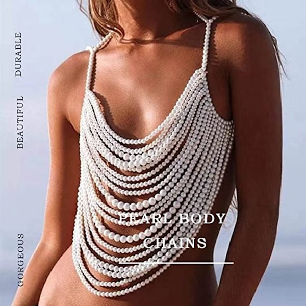 Florry Pärl Body Chain Axelband Pärl Body Smycken för Kvinnor Mode Pärl BH Kedjor för Bröllopsfest