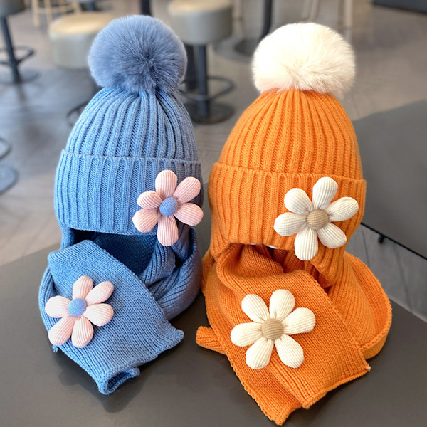Lasten hattuhuivisetti, talvinen neulottu lämmin pehmeä pom-pom-pipo ulkona pojille, tytöille ja taaperoille