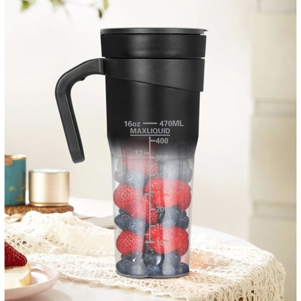 Bærbar Blenderkopp Personlig Størrelse Juicer Ledningsfri Vanntett 470ml/16oz 6 Blader Egnet for Juice Smoothies Shakes LB40 Black