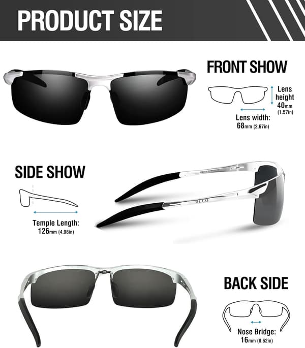 Polariserade solglasögon för män med UV-skydd - 8177s Silver Frame Gray
