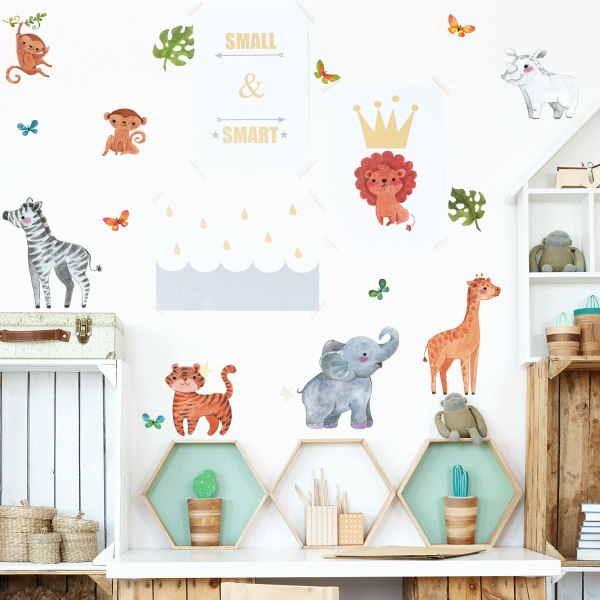 Djur Barn Väggdekaler Apa Elefant Giraff Dekaler Avtagbara för förskola sovrum Vardagsrum Konst väggmålning dekoration