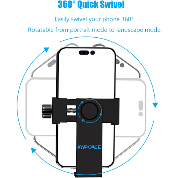 Mobiltelefonstativfäste, smartphone-stativ mobiltelefonhållare monteringsadapterklämma, digital kamerahållare selfie-objektiv monopod justerbar ring Black