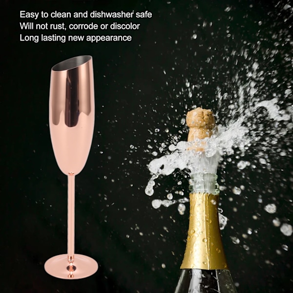Rustfrit og misfarvningsbestandigt metalgoblet med skrå mund, rustfrit stålglas til champagne til fest, fest, hjem, belagt Copper