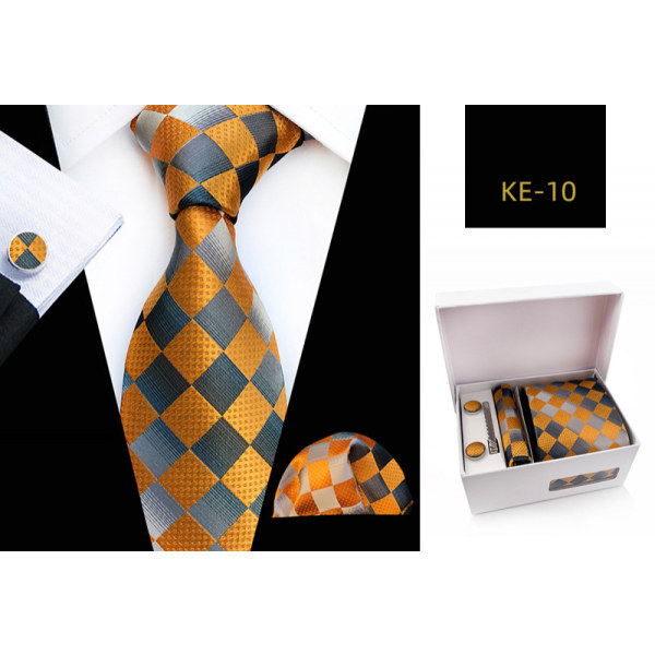 Set för män Silkeslen slips Fyrkantiga fickor Knytklämmor Manschettknappar för män, KE—10
