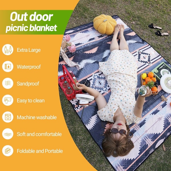 Ekstra Stort Picnic Tæppe til Udendørs Brug 200 x 200 cm Foldbart Vandtæt Sandtæt Vaskbart Sødt Picnic Tæppe Udendørs Picnic Måtter 78" X 78"