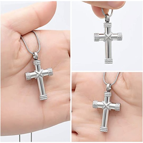 AVEKI Reb Winding Cross Cremation Ashes Urn Pendant Halskæde Minde Keepsake Smykker Herrens Bøn Cross Ashes Halskæder, Sølv