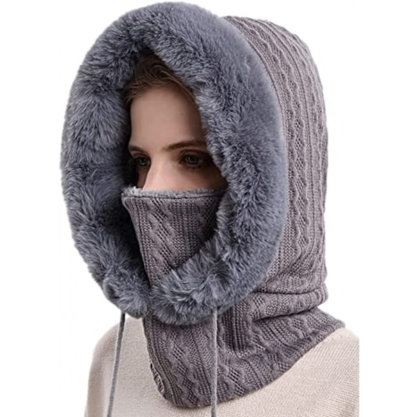 Dame Én Stykke Slouchy Fleece Hue Hætte Hætte Tørklæde Maske Snørebånd Varm Hætte Vinter Balaclava Pullover Strikket Hue