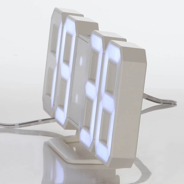 Minimalistisk LED-klocka med 3 justerbara ljusstyrkenivåer och AC/DC-strömadapter - Digital LED-bordsur | Väggklocka | Väggklocka - Vit