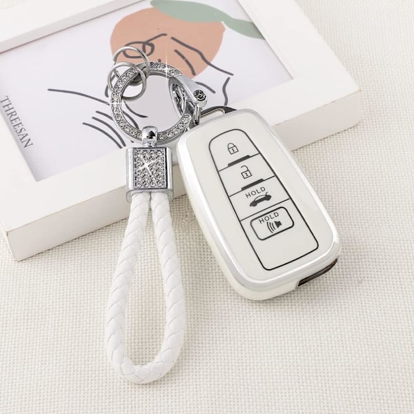 Nøglebeskyttelsescover til Toyota Camry RAV4 Corolla C-HR Avalon Highlander Prius Smart Keys Case Shell Protector Bling Keychain Tilbehør 4 Knapper TPU