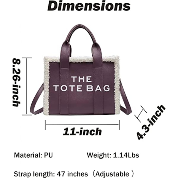 Toteväska för kvinnor, PU-läder toteväska med lammull, crossbody handväska för resor/arbete (11*8,26*4,3 tum)