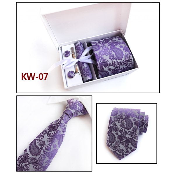 Miesten silkkisolmio ja taskuliina kudottu muodollinen solmio kalvosinnapit sarja yksiväriset solmiot, KW07
