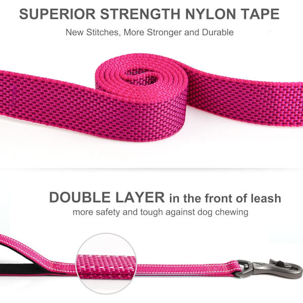 5 FT Heavy Duty Hundekobbel med 2 komfortable polstrede håndtak, trafikkhåndtak og avansert enkel snørekrok, reflekterende gåbånd for store, mellomstore og S Rose5FT 5 Feet (Pack of 1)