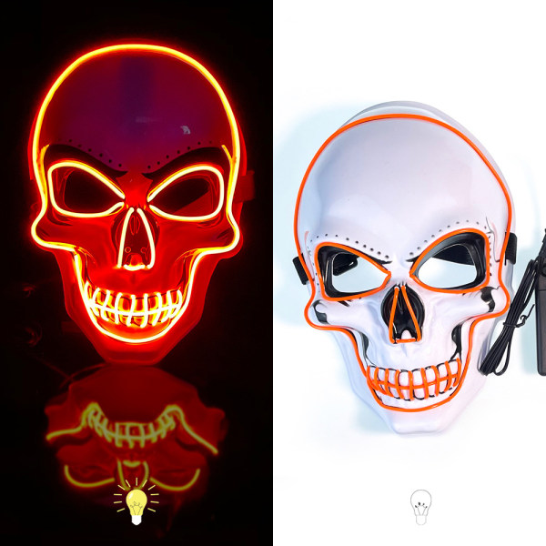 Halloween-naamio Ghost Head Clown Cold Light LED hehkuva pääkallo naamio naamiaisiin, syntymäpäiväjuhliin (oranssi valo)