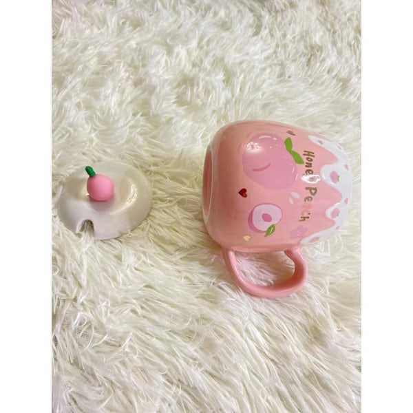 Høj skønhedskop med låg og ske Mug Kvinder Student Koreansk Version Sød ins Kaffe Kop Husholdning Keramik Morgenmad Kop
