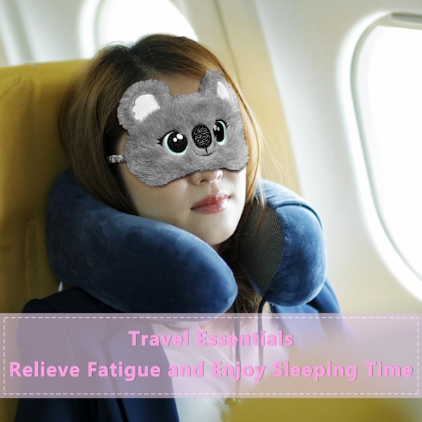 Tecknad Sovmask, Söta Plysch Ögonmask för Barn, Koala Djur Mjuk Fluffig Plysch Ögonbindel för Sömn, för Natt, Resa, Tupplur (Grå Koala)