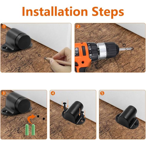 1,06 tommer / 27 mm kraftig gulvstopp, gulvmontert dørstopper med lydløs gummistøtfanger, rustfritt stål børstet svart finish - 2-pakning Black*2