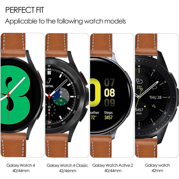 AVEKI Galaxy Watch 4 -ranneke 40mm 44mm/Galaxy Watch 4 Classic 46mm 42mm -rannekkeet, 20mm nahkaranneke naisille ja miehille Samsung Galaxy Watch Active 2/Wa -kellolle