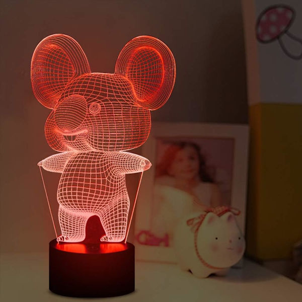 3D Koala Nattlampa Djur Illusion LED-lampa för Barnrumsdekoration med Fjärrkontroll 16 Färgväxlande Unik Jul Halloween Födelsedagspresent