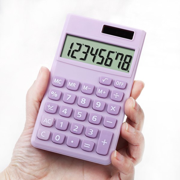 Basic Standard Calculators Mini Digital Desktop Calculator with 8-Digit LCD Display, Battery Solar Power Smart Calculator Purple